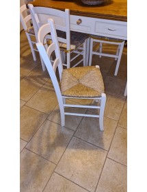 MOBILI 2G - Set tavolo quadrato bianco 80x80 90x90 100x100 allungabile con 4/6 sedie legno seduta paglia vista frontale