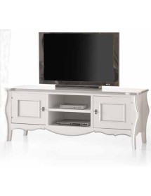 MOBILI 2G - PORTA TV IN LEGNO SHABBY BIANCO/FOGLIA ARGENTO 160X50X61