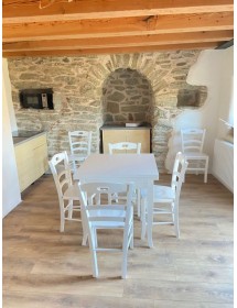 MOBILI 2G - Set tavolo quadrato bianco 80x80 90x90 100x00 allungabile con 4/6 sedie legno seduta legno VISTA FRONTALE