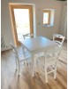 MOBILI 2G - Set tavolo quadrato bianco 80x80 90x90 100x00 allungabile con 4/6 sedie legno seduta legno VISTA FRONTALE