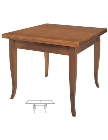 MOBILI 2G - Set tavolo quadrato 80x80 90x90 100x100 allungabile con 4/6 sedie legno seduta paglia vista frontale