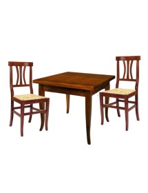 MOBILI 2G - Set tavolo quadrato 80x80 90x90 100x100 allungabile con 4/6 sedie legno seduta paglia vista frontale