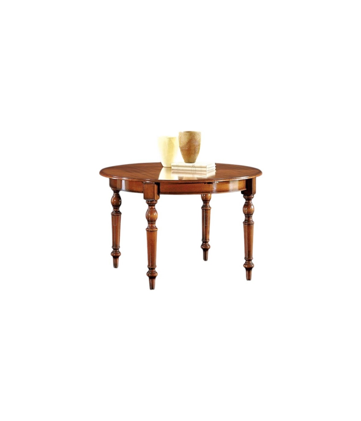 MOBILI 2G - Tavolo rotondo classico allungabile tornito legno bassano 100x100x80 vista frontale