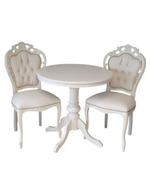 MOBILI 2G - Set tavolo rotondo bianco 80x78 con 2 sedie capitonnè ecopelle vista frontale