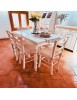 MOBILI 2G - Set tavolo rettangolare shabby bianco anticato 100x70 120x80 140x80 160x85 allungabile con 4/6 sedie seduta paglia
