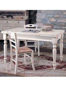 MOBILI 2G - Set tavolo rettangolare shabby bianco anticato 100x70 120x80 140x80 160x85 allungabile con 4/6 sedie seduta paglia