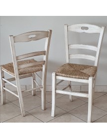 MOBILI 2G - Set tavolo rettangolare shabby bianco anticato 100x70 120x80 140x80 160x85 allungabile con 4/6 sedie seduta paglia