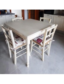 Set tavolo quadrato bianco anticato 80x80 90x90 100x100 allungabile con 4 sedie legno seduta paglia