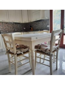 Set tavolo quadrato bianco anticato 80x80 90x90 100x100 allungabile con 4 sedie legno seduta paglia