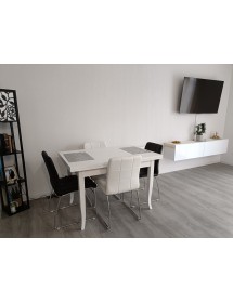 MOBILI 2G - Set tavolo rettangolare bianco 100x70 120x80 140x80 160x85 allungabile con 4/6 sedie legno seduta legno