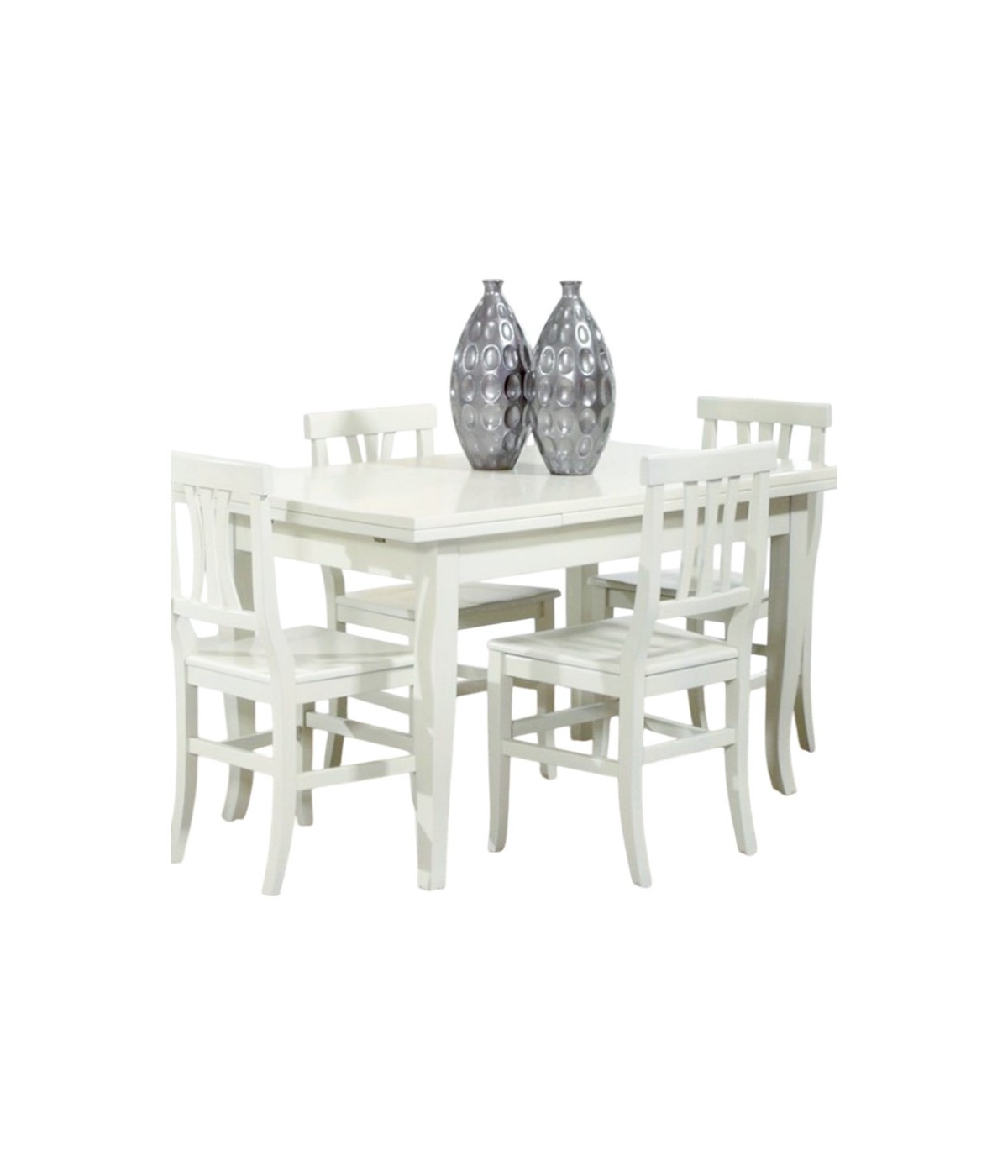 MOBILI 2G - Set tavolo rettangolare bianco 100x70 120x80 140x80 160x85 allungabile con 4/6 sedie legno seduta legno