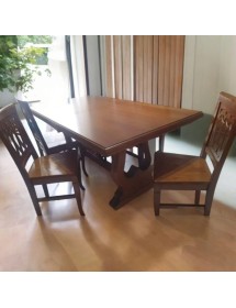 MOBILI 2G - Set tavolo fratino 160X85 180x85 180x100 arte povera allungabile con 6 sedie legno seduta legno vista frontale