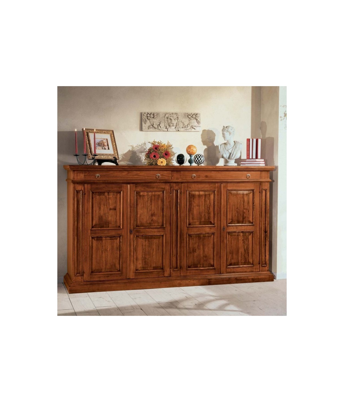 MOBILI 2G - MADIA CREDENZA IN LEGNO 4 PORTE 4 CASSETTI SMONTABILE L.240 P.52 H.135