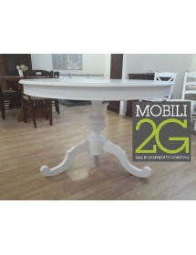 MOBILI 2G - Set tavolo rotondo bianco 100x100 120X120 con 4 sedie imbottite ecopelle bianca vista frontale
