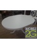 MOBILI 2G - Set tavolo rotondo bianco 100x100 120X120 con 4 sedie imbottite ecopelle bianca vista frontale