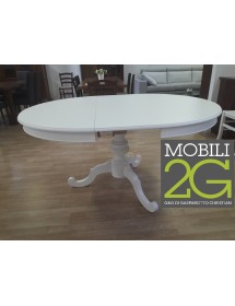 MOBILI 2G - Set tavolo rotondo bianco 100x100 120X120 con 4 sedie imbottite ecopelle bianca vista frontale