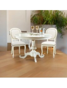 MOBILI 2G - Set tavolo rotondo bianco 100x100 120X120 con 4 sedie imbottite ecopelle bianca vista frontale