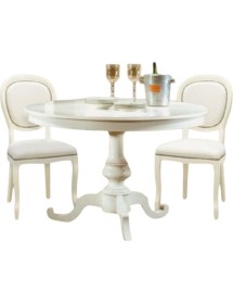 MOBILI 2G - Set tavolo rotondo bianco 100x100 120X120 con 4 sedie imbottite ecopelle bianca vista frontale