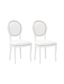 MOBILI 2G - Set tavolo rotondo bianco 100x100 120X120 con 4 sedie imbottite ecopelle bianca vista frontale