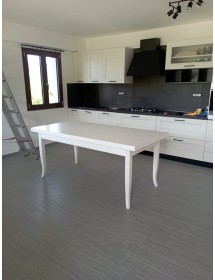 MOBILI 2G - Set tavolo rettangolare shabby 100x70 120x80 140x80 160x85 allungabile con 4/6 sedie legno seduta paglia