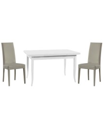 MOBILI 2G - Set tavolo rettangolare bianco 100x70 120x80 140x80 160x85 allungabile con 4 sedie ecopelle grigio vista frontale