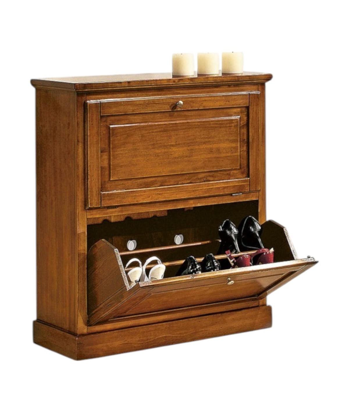 MOBILI 2G -  SCARPIERA 2 ANTE IN LEGNO MASSELLO TINTA NOCE L.80 x P.30 H.93 vista frontale