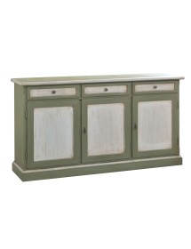 MADIA CREDENZA 3 PORTE LEGNO SHABBY BIANCO VERDE 156X42X85