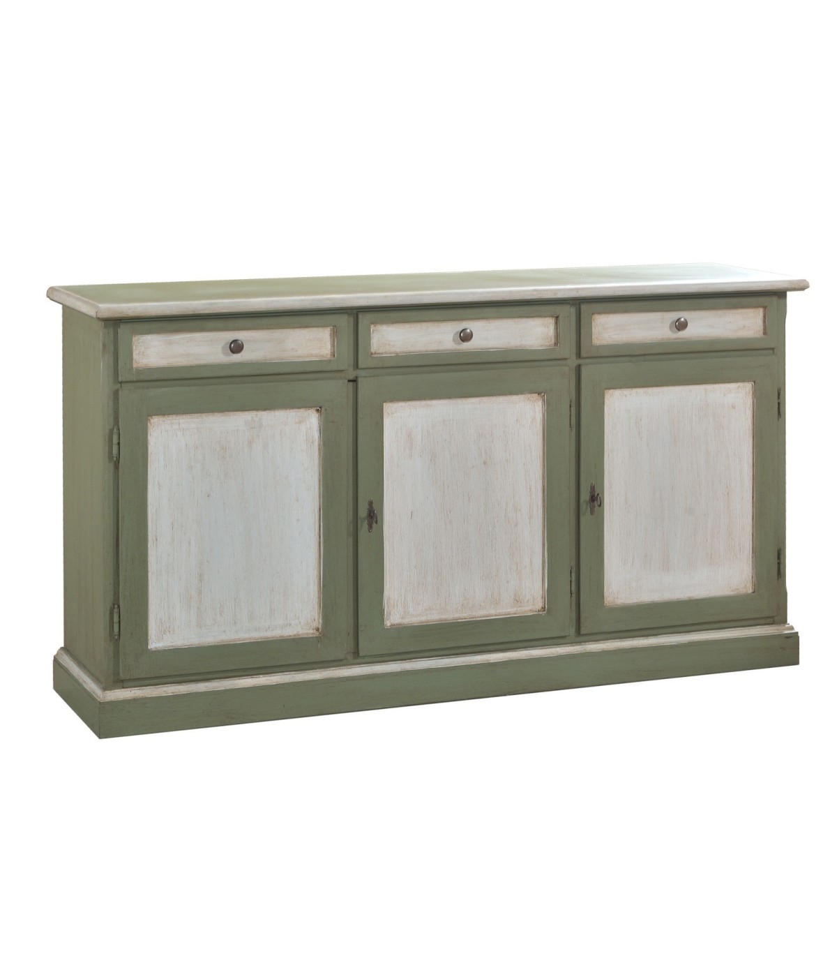 MADIA CREDENZA 3 PORTE LEGNO SHABBY BIANCO VERDE 156X42X85