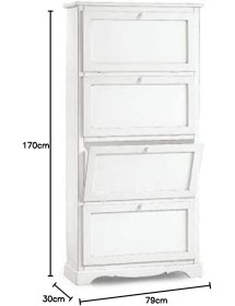 MOBILI 2G -  Scarpiera 4 ante ribalta arte povera legno bianco 79X30X170 (1281) vista frontale