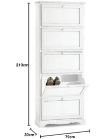 MOBILI 2G -  Scarpiera 5 ante ribalta arte povera legno bianco 79X30X210 (1282) vista frontale