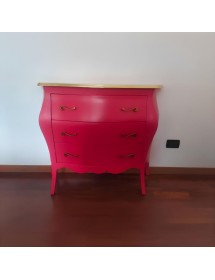 MOBILI 2G - Cassettiera shabby 3 cassetti legno laccato rosso lampone filo oro 116x45x85 VISTA FRONTALE