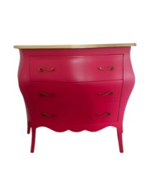 MOBILI 2G - Cassettiera shabby 3 cassetti legno laccato rosso lampone filo oro 116x45x85 VISTA FRONTALE