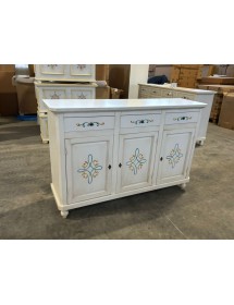 MOBILI 2G - Credenza 3 porte legno shabby bianco anticato decori 150X43X98 vista frontale