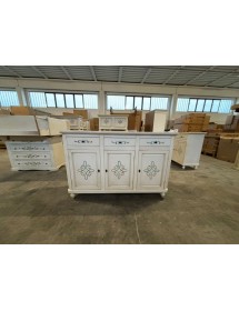 MOBILI 2G - Credenza 3 porte legno shabby bianco anticato decori 150X43X98 vista frontale