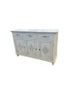 MOBILI 2G - Credenza 3 porte legno shabby bianco anticato decori 150X43X98 vista frontale