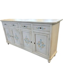 MOBILI 2G - Credenza 4 porte legno shabby bianco anticato decori 196X43X98 vista frontale