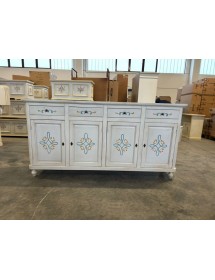 MOBILI 2G - Credenza 4 porte legno shabby bianco anticato decori 196X43X98 vista frontale