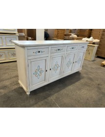 MOBILI 2G - Credenza 4 porte legno shabby bianco anticato decori 196X43X98 vista frontale