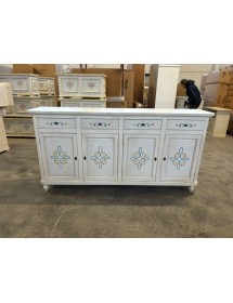 MOBILI 2G - Credenza 4 porte legno shabby bianco anticato decori 196X43X98 vista frontale