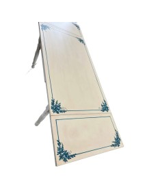 MOBILI 2G - Tavolo Allungabile Legno avorio anticato gamba tornita decoro blu 100x70 120x80 140x80 160x85 vista frontale