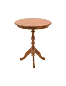 MOBILI 2G - Tavolino rotondo arte povera legno radica intagliato tinta ciliegio 50x60 vista frontale