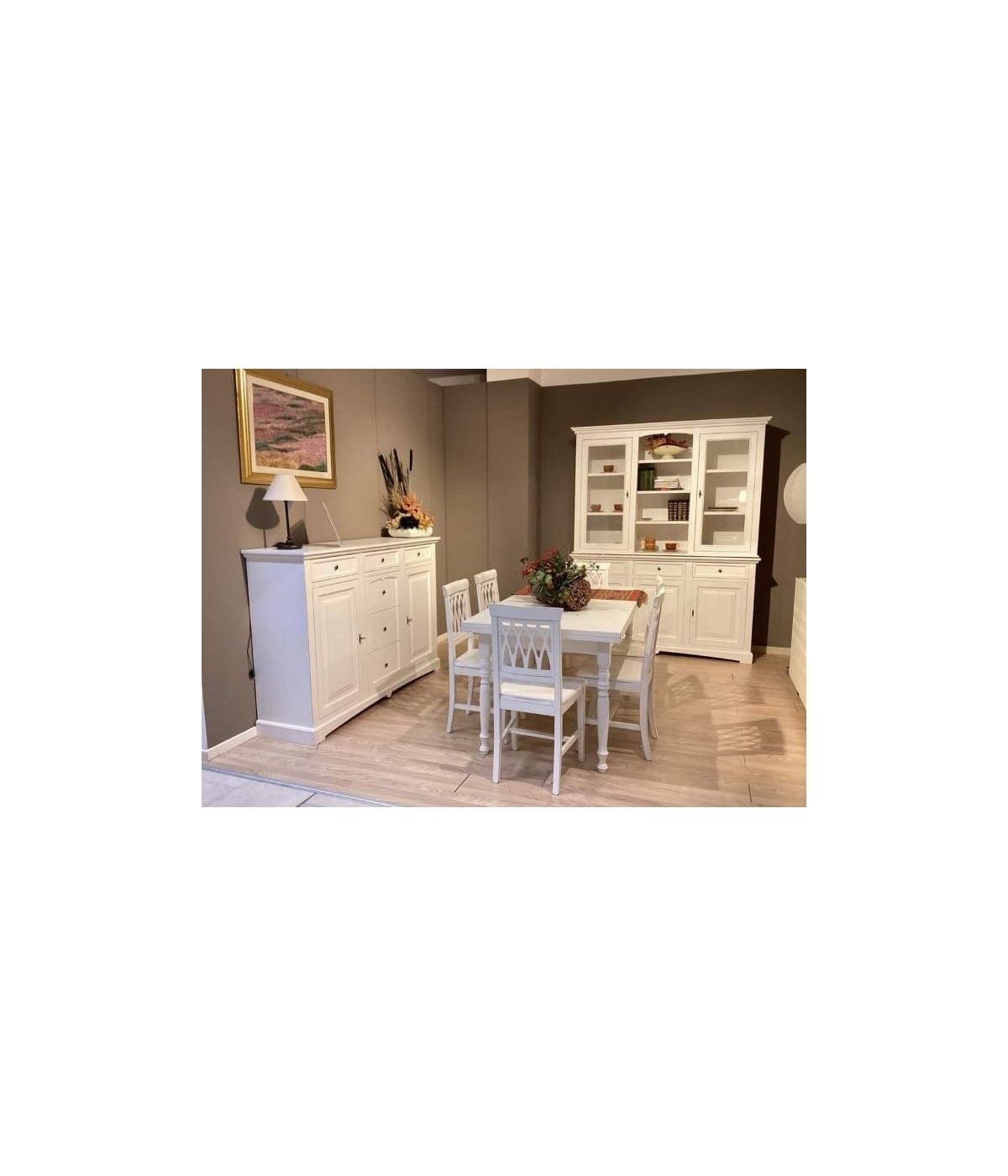 MOBILI 2G - Soggiorno sala completa classica legno shabby bianco vista frontale