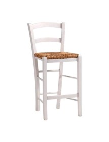 MOBILI 2G - Sgabello shabby legno bianco seduta paglia 47X46X101 VISTA FRONTALE