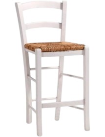 MOBILI 2G - Sgabello shabby legno bianco seduta paglia 47X46X101 VISTA FRONTALE
