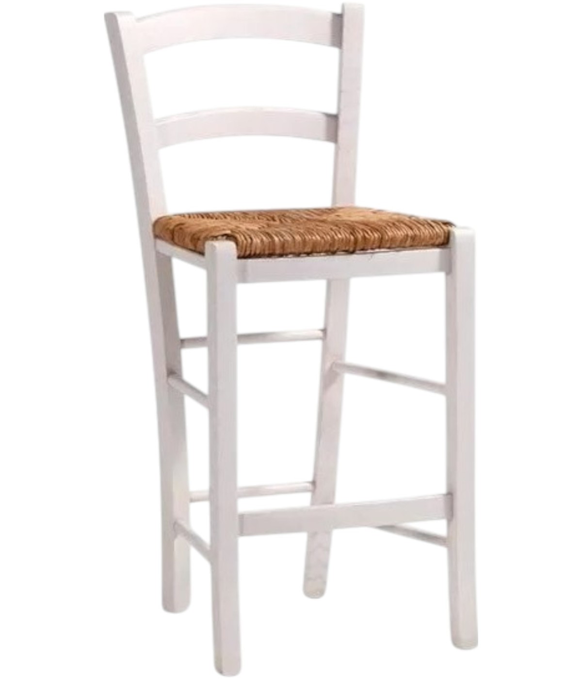 MOBILI 2G - Sgabello shabby legno bianco seduta paglia 47X46X101 VISTA FRONTALE