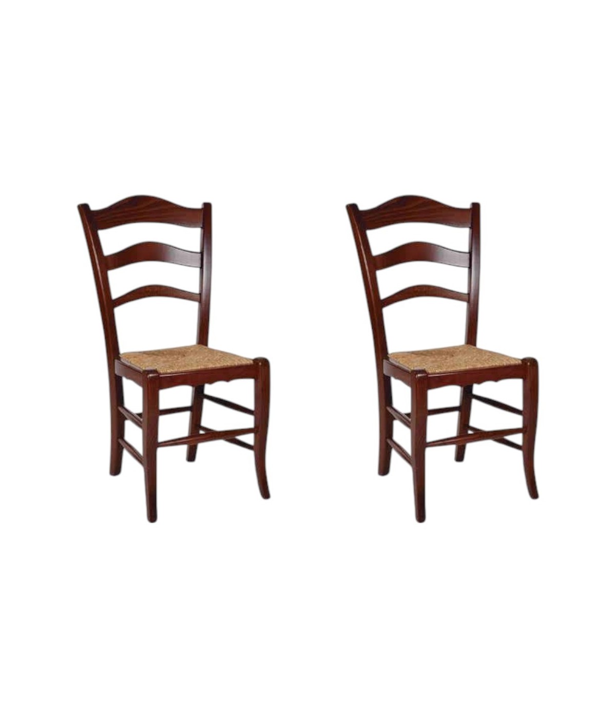 MOBILI 2G - Set 2 sedie arte povera legno massiccio tinta noce seduta paglia 50x48x97 vista frontale
