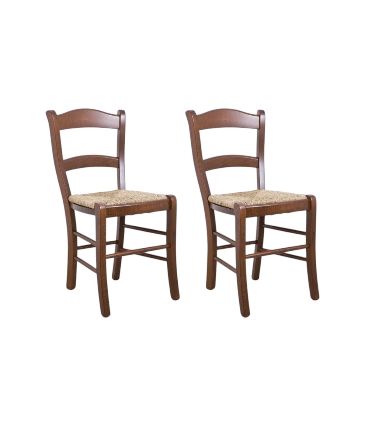MOBILI 2G - Set 2 sedie arte povera legno massiccio tinta noce seduta paglia 47x47x88 vista frontale