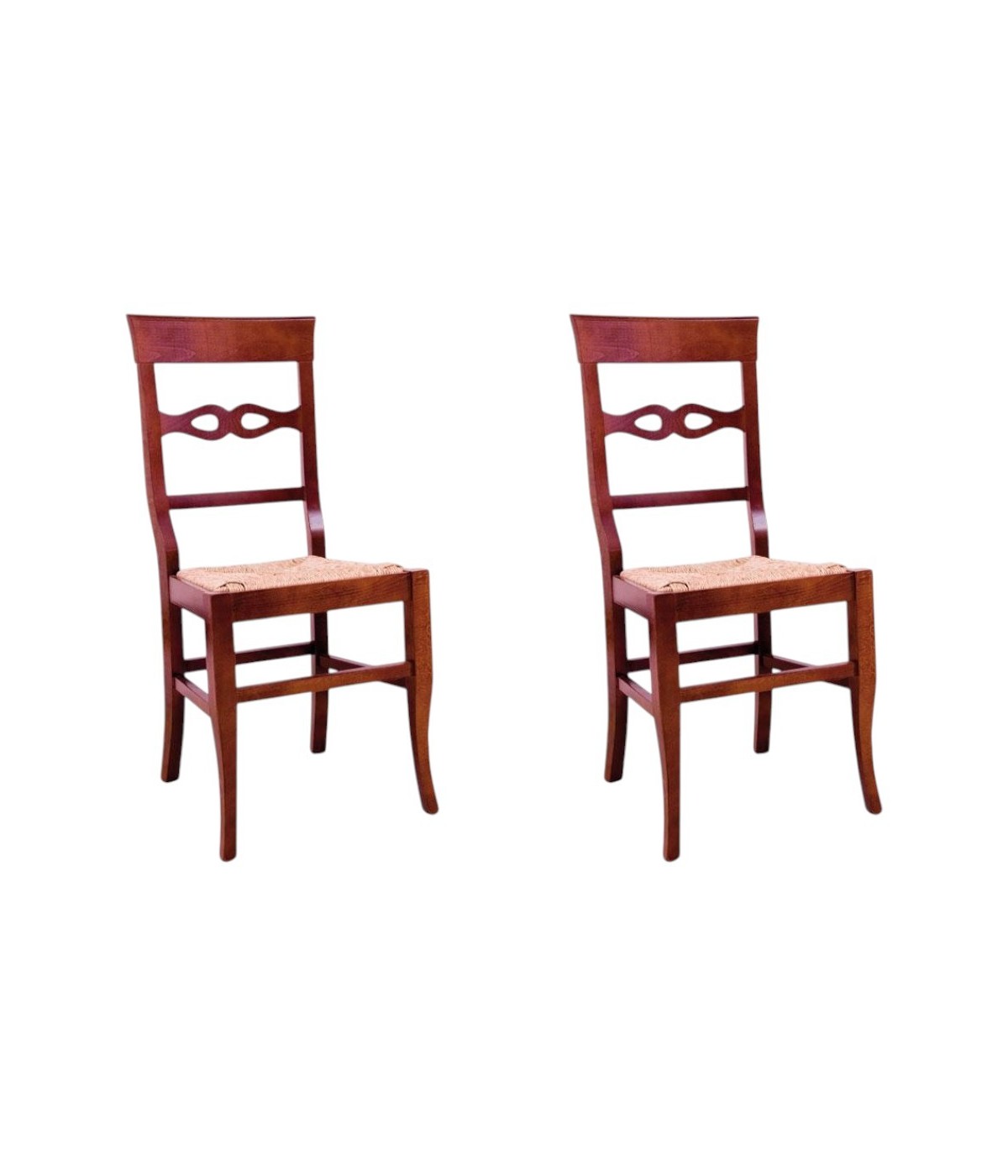 MOBILI 2G - Set 2 sedie arte povera legno massiccio tinta noce seduta paglia 44x43x95 vista frontale