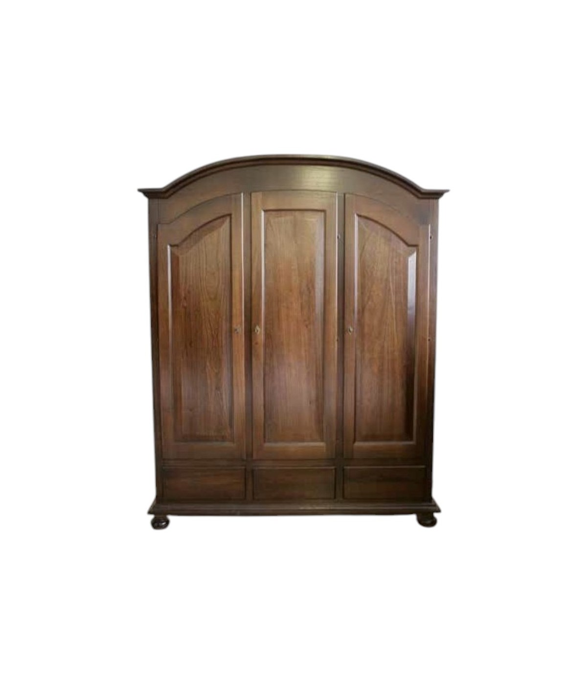 MOBILI 2G - Armadio arte povera 3 porte 3 cassetti sagomato tinta noce 181x61x224 VISTA FRONTALE