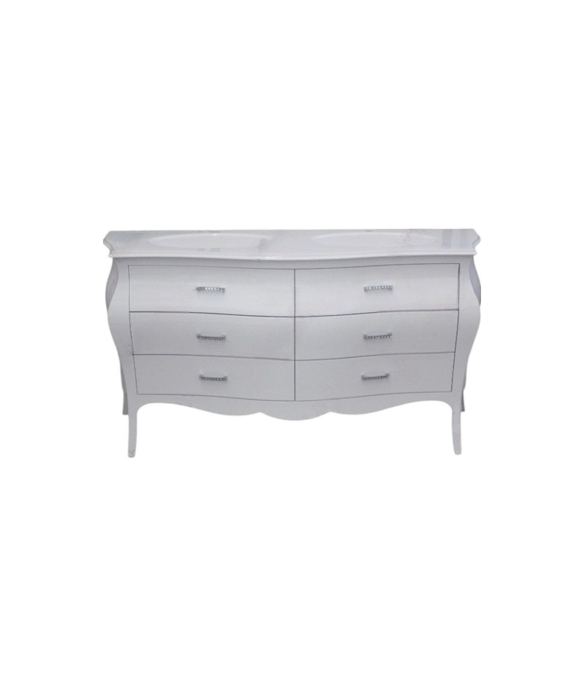 MOBILI 2G - Mobile bagno 6 cassetti legno con doppio lavabo bianco 162X58X83 vista frontale